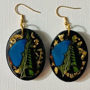 Blue and Greens Butterfly’s with Gold Flakes Handmade Resin Earrings